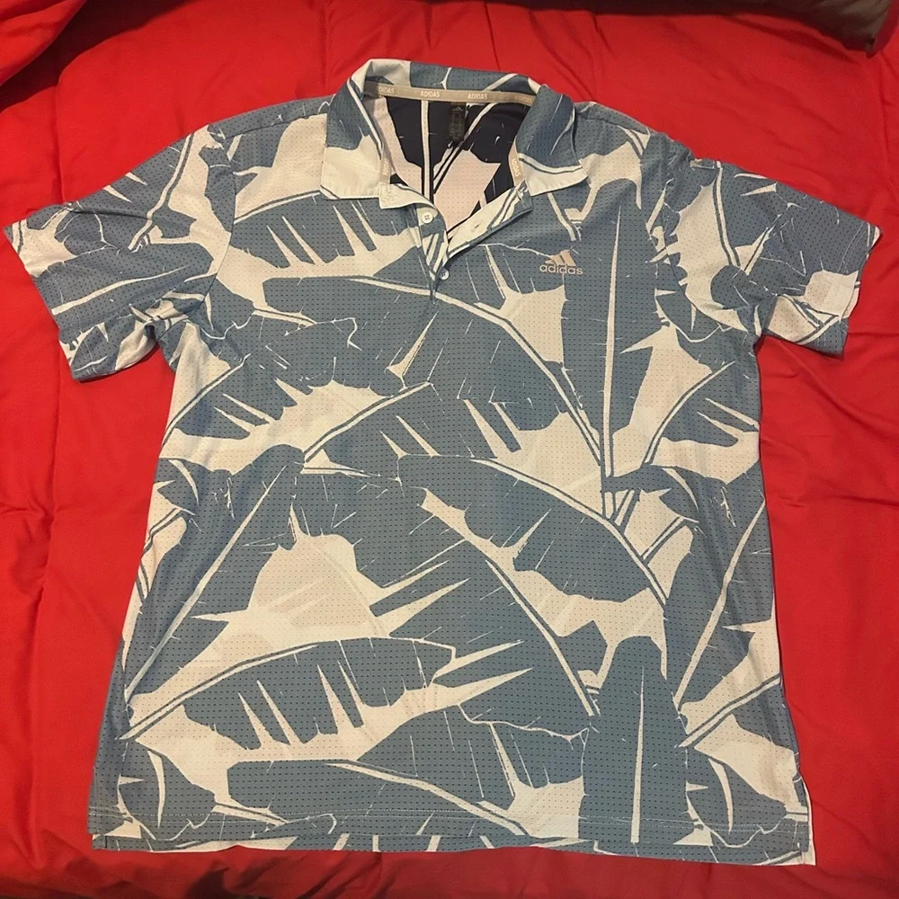 Adidas Golf Blue Leaf Print Men's Polo Shirt